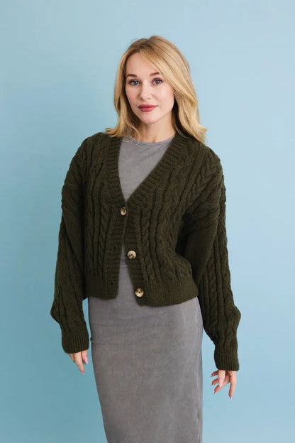 Boho Clothing and Accessories Chunky Cable Knit Button-up Cropped Cardigan 🧥 Top view 12 - Boho Style - Boho Style Cardigan