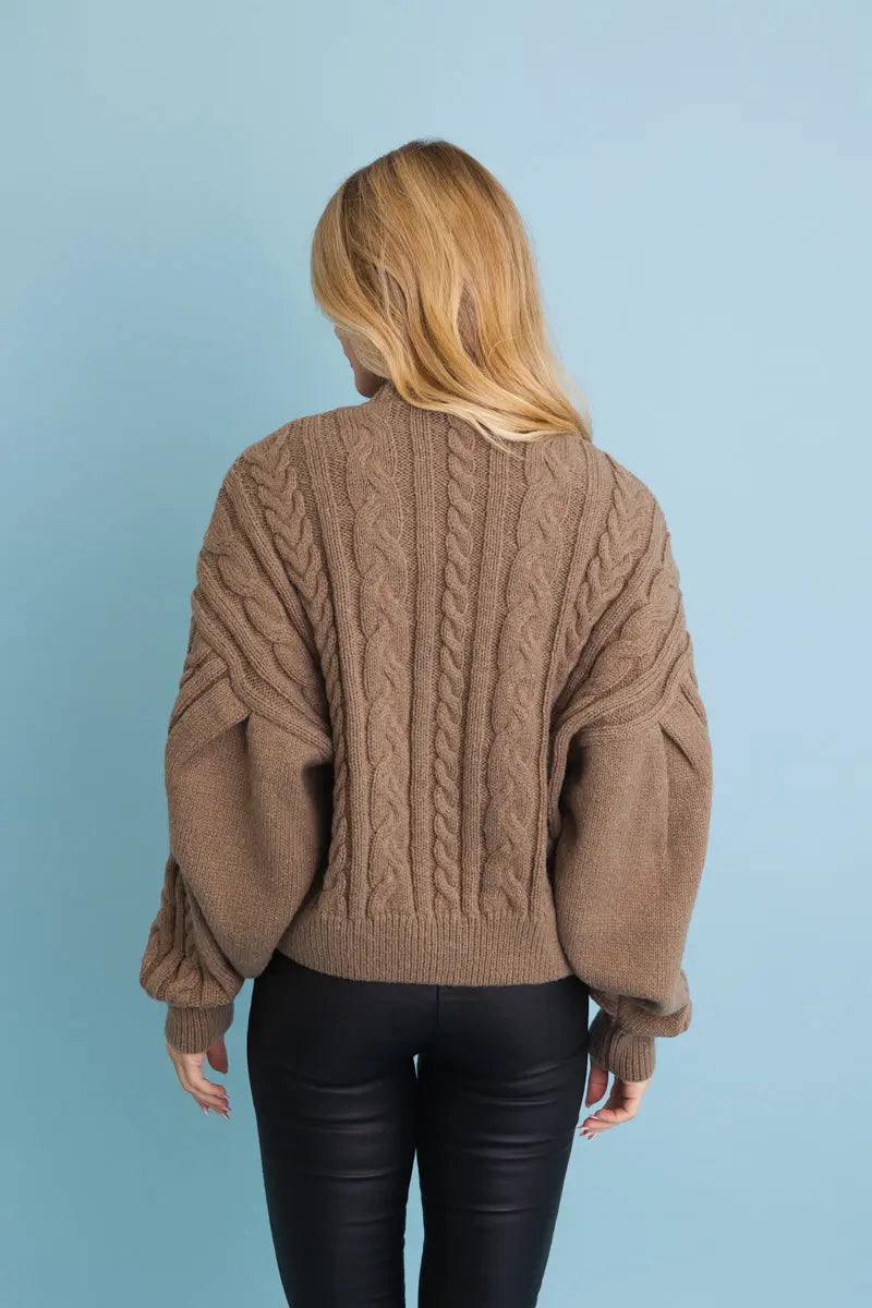 Boho Clothing and Accessories Chunky Cable Knit Button-up Cropped Cardigan 🧥 Top in XS/S view 2 - Boho Style