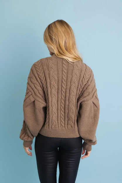 Boho Clothing and Accessories Chunky Cable Knit Button-up Cropped Cardigan 🧥 Top in XS/S view 2 - Boho Style