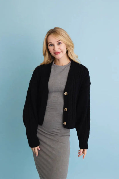Boho Clothing and Accessories Chunky Cable Knit Button-up Cropped Cardigan 🧥 Top in XS/S view 4 - Boho Style