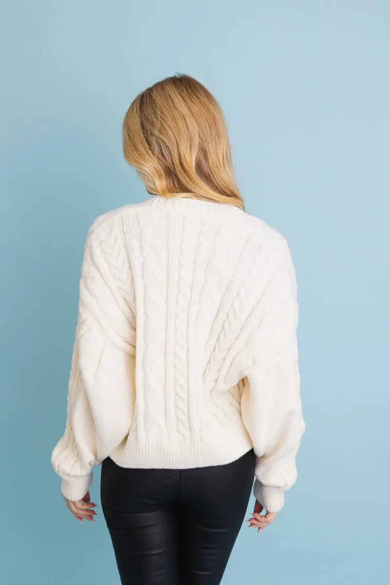 Boho Clothing and Accessories Chunky Cable Knit Button-up Cropped Cardigan 🧥 Top in M/L view 8 - Boho Style