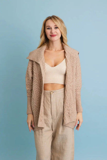 Boho Clothing and Accessories Chunky Cable Knit Oversized Poncho Cardigan Top view 10 - Relaxed Fit - Boho Style Cardigan