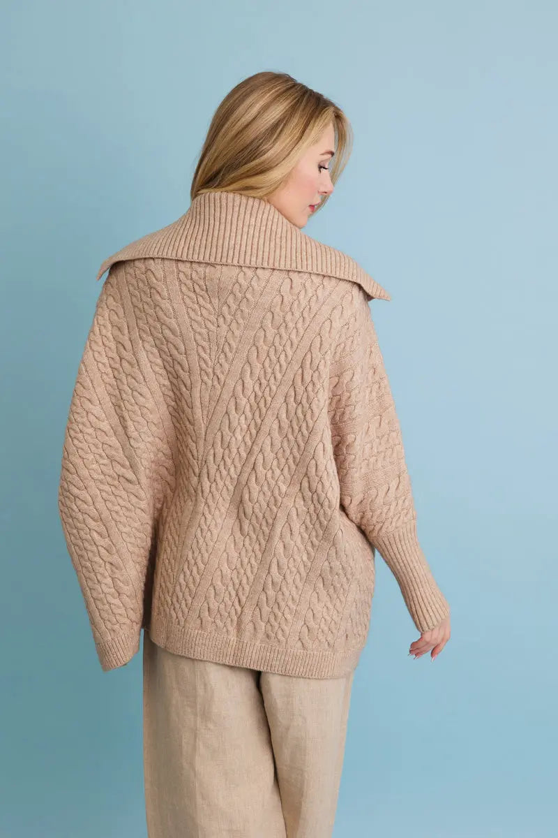 Boho Clothing and Accessories Chunky Cable Knit Oversized Poncho Cardigan Top view 11 - Relaxed Fit - Boho Style Cardigan