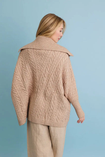 Boho Clothing and Accessories Chunky Cable Knit Oversized Poncho Cardigan Top view 11 - Relaxed Fit - Boho Style Cardigan
