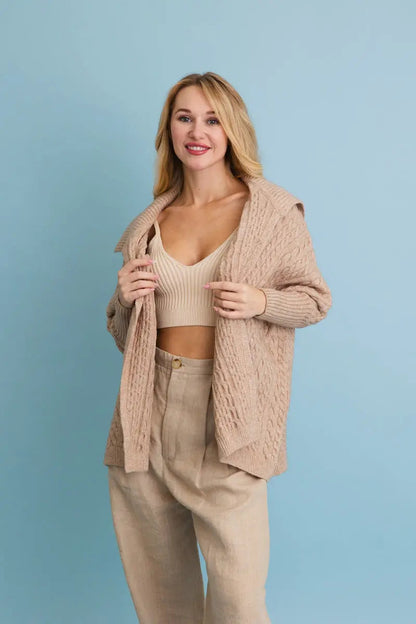 Boho Clothing and Accessories Chunky Cable Knit Oversized Poncho Cardigan Top view 12 - Relaxed Fit - Boho Style Cardigan