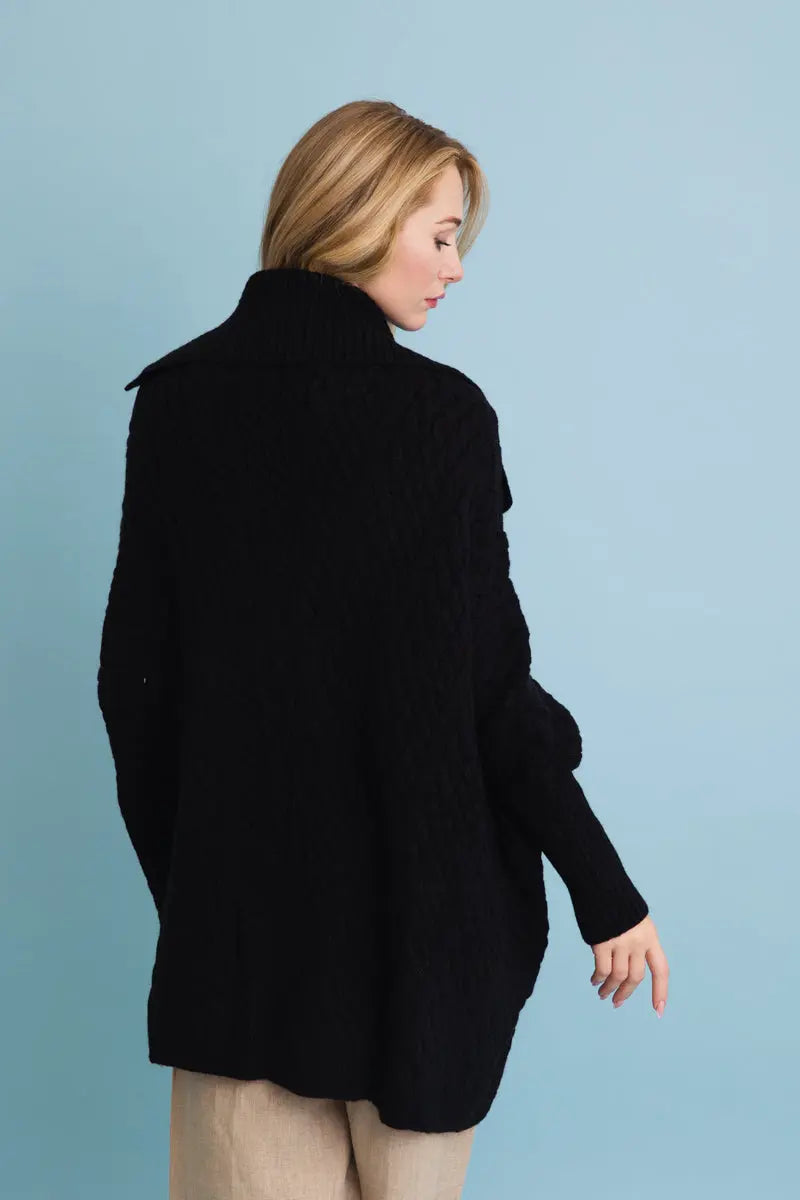 Boho Clothing and Accessories Chunky Cable Knit Oversized Poncho Cardigan Top in One Size view 2 - Relaxed Fit
