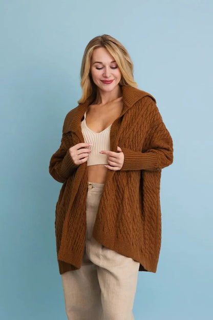 Boho Clothing and Accessories Chunky Cable Knit Oversized Poncho Cardigan Top in One Size view 4 - Relaxed Fit