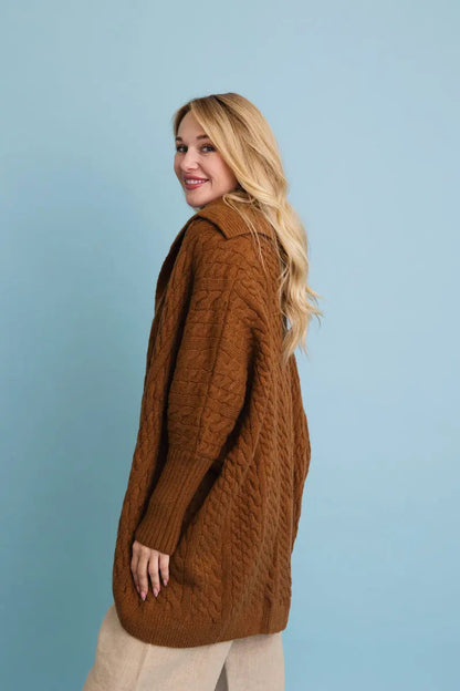 Boho Clothing and Accessories Chunky Cable Knit Oversized Poncho Cardigan Top view 5 - Relaxed Fit - Boho Style Cardigan