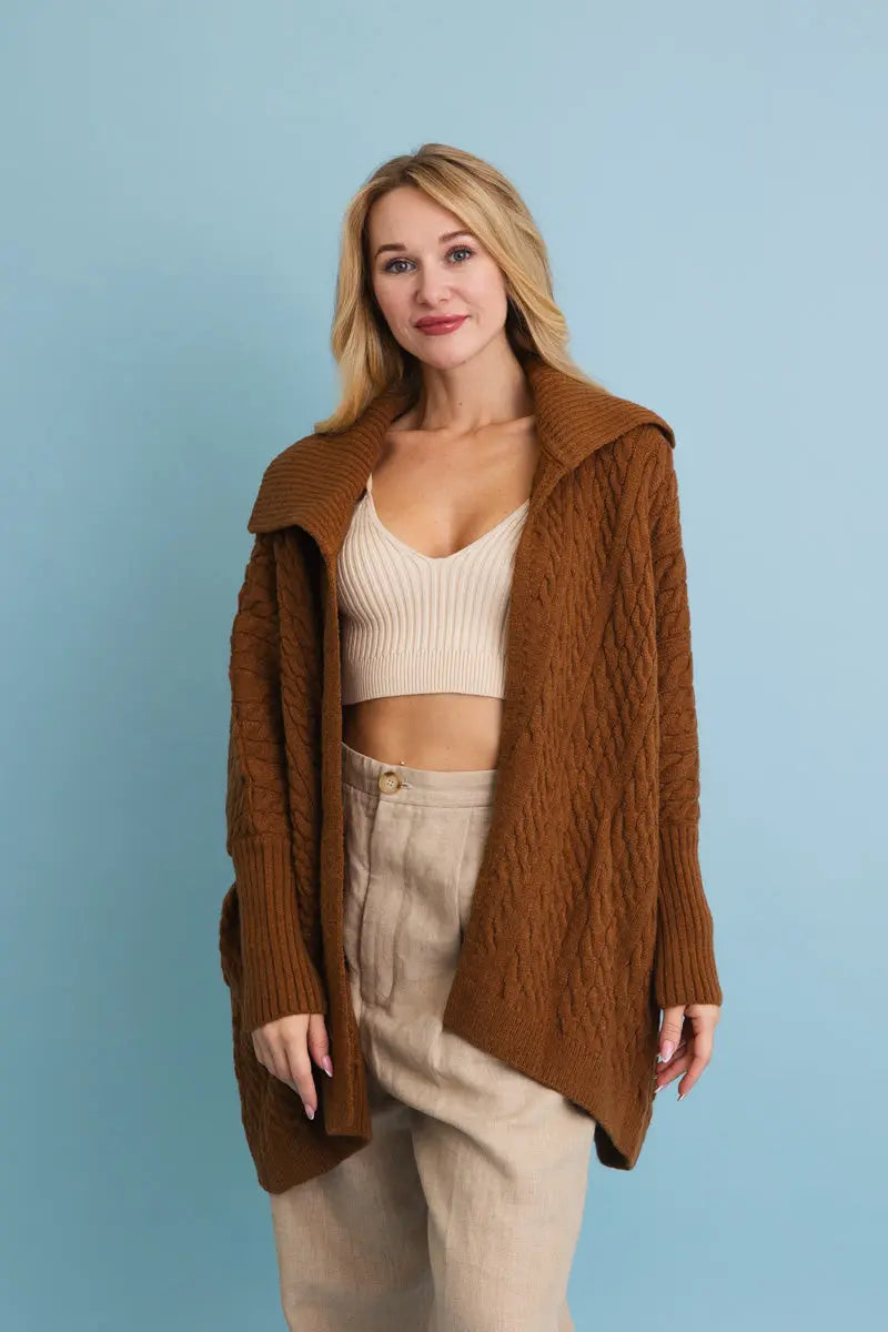 Boho Clothing and Accessories Chunky Cable Knit Oversized Poncho Cardigan Top view 6 - Relaxed Fit - Boho Style Cardigan