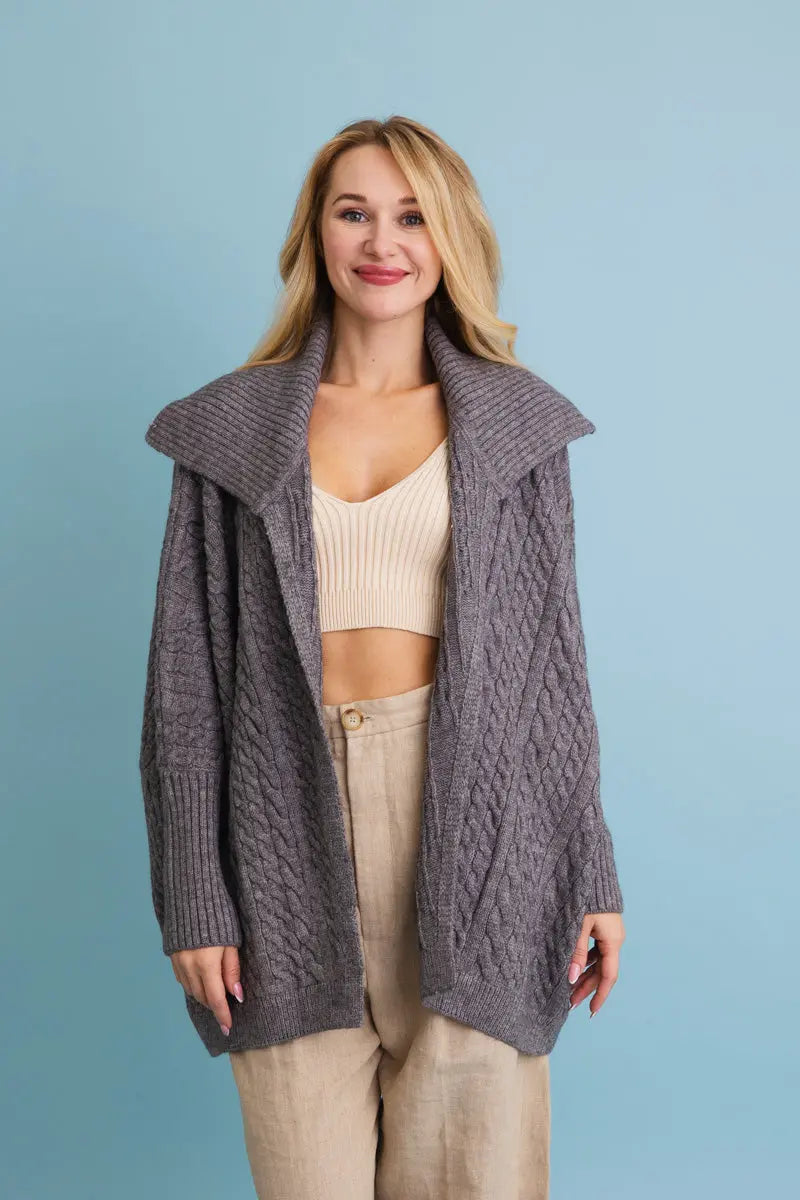 Boho Clothing and Accessories Chunky Cable Knit Oversized Poncho Cardigan Top view 7 - Relaxed Fit - Boho Style Cardigan