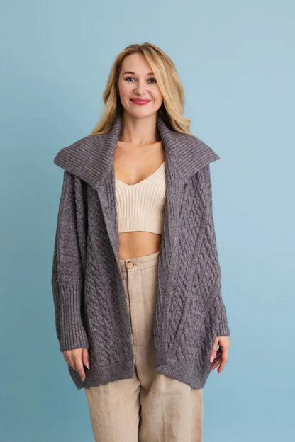 Boho Clothing and Accessories Chunky Cable Knit Oversized Poncho Cardigan Top view 7 - Relaxed Fit - Boho Style Cardigan