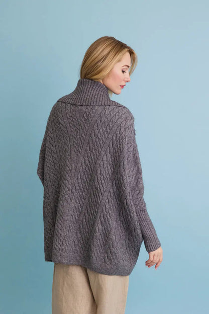 Boho Clothing and Accessories Chunky Cable Knit Oversized Poncho Cardigan Top view 9 - Relaxed Fit - Boho Style Cardigan