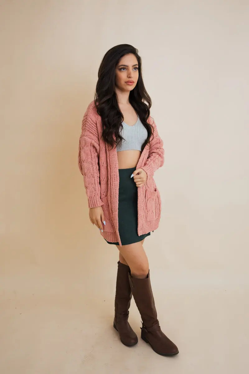 Boho Clothing and Accessories Classic Snuggle Comfort Cable Knit Cardigan Top view 10 - Boho Style - Boho Style Cardigan