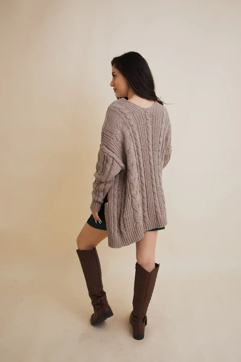 Boho Clothing and Accessories Classic Snuggle Comfort Cable Knit Cardigan Top in XS/S view 2 - Boho Style