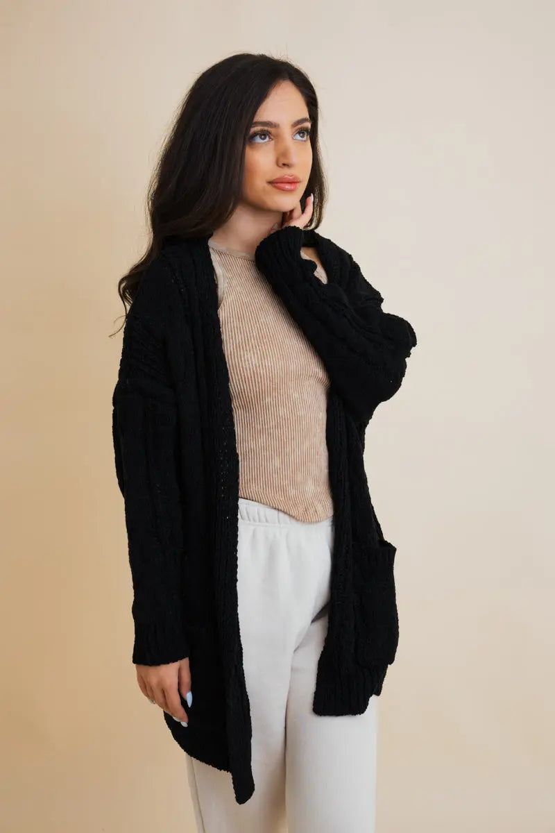 Boho Clothing and Accessories Classic Snuggle Comfort Cable Knit Cardigan Top in M/L view 6 - Boho Style