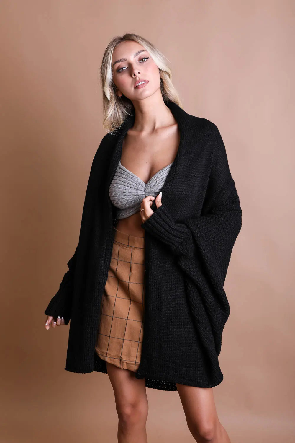 Boho Clothing and Accessories Cozy Chic Bat Wing Bliss Knit Cardigan Top view 11 - Boho Style - Boho Style Cardigan
