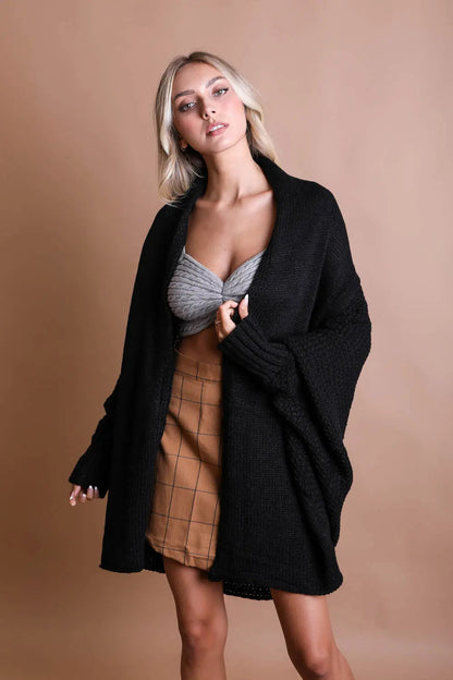 Boho Clothing and Accessories Cozy Chic Bat Wing Bliss Knit Cardigan Top view 11 - Boho Style - Boho Style Cardigan