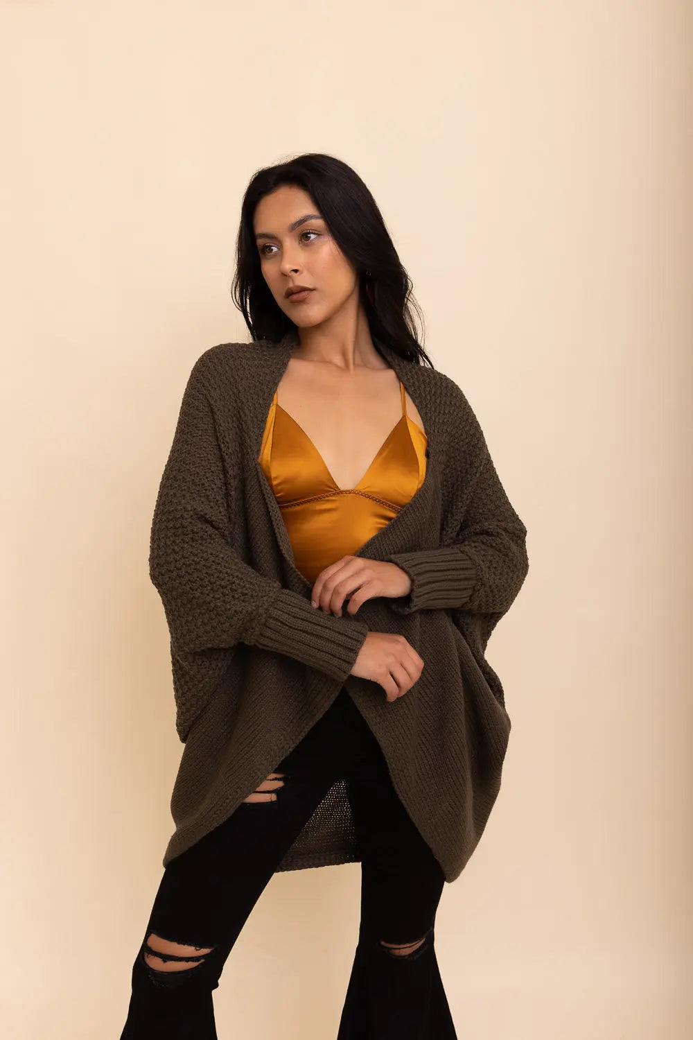 Boho Clothing and Accessories Cozy Chic Bat Wing Bliss Knit Cardigan Top in One Size view 3 - Boho Style