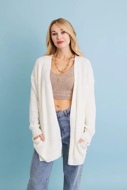 Boho Clothing and Accessories Cozy Open-front Waffle Knit Long Cardigan - Winter Staple ⛄ Top in XS/S - Boho Style