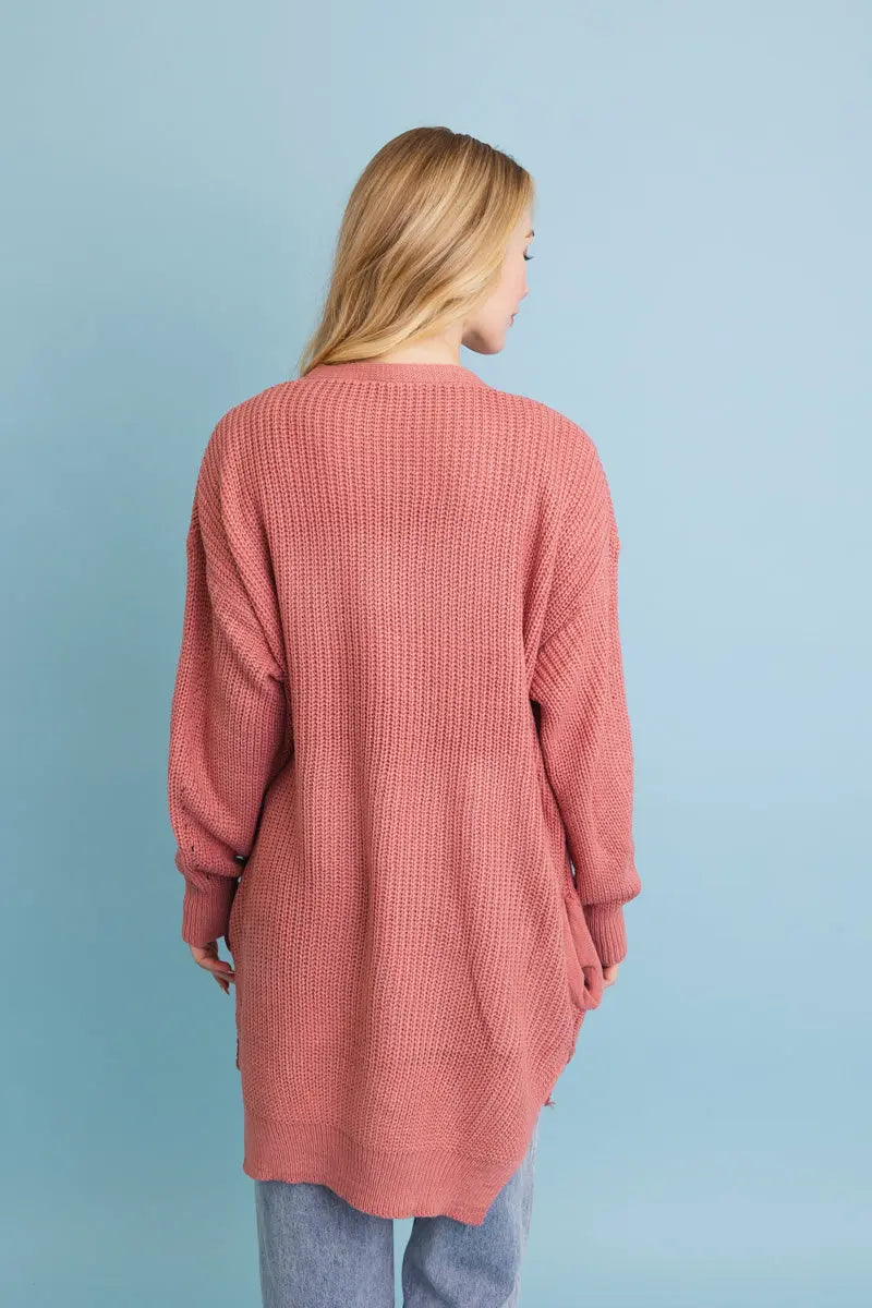 Boho Clothing and Accessories Cozy Open-front Waffle Knit Long Cardigan - Winter Staple ⛄ Top view 11 - Boho Style