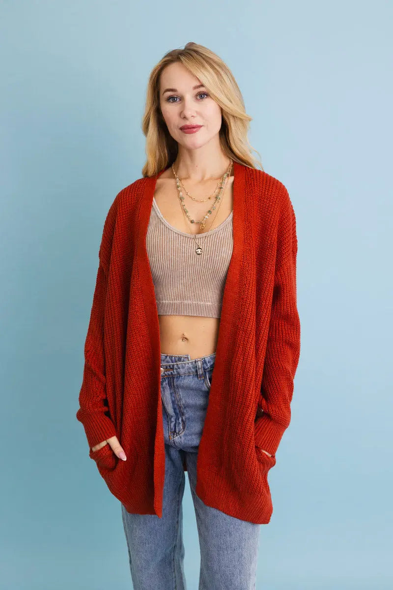 Boho Clothing and Accessories Cozy Open-front Waffle Knit Long Cardigan - Winter Staple ⛄ Top view 13 - Boho Style