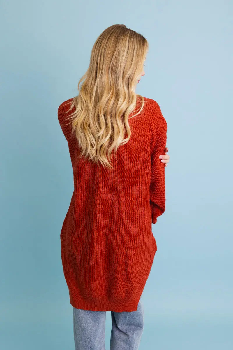 Boho Clothing and Accessories Cozy Open-front Waffle Knit Long Cardigan - Winter Staple ⛄ Top view 14 - Boho Style