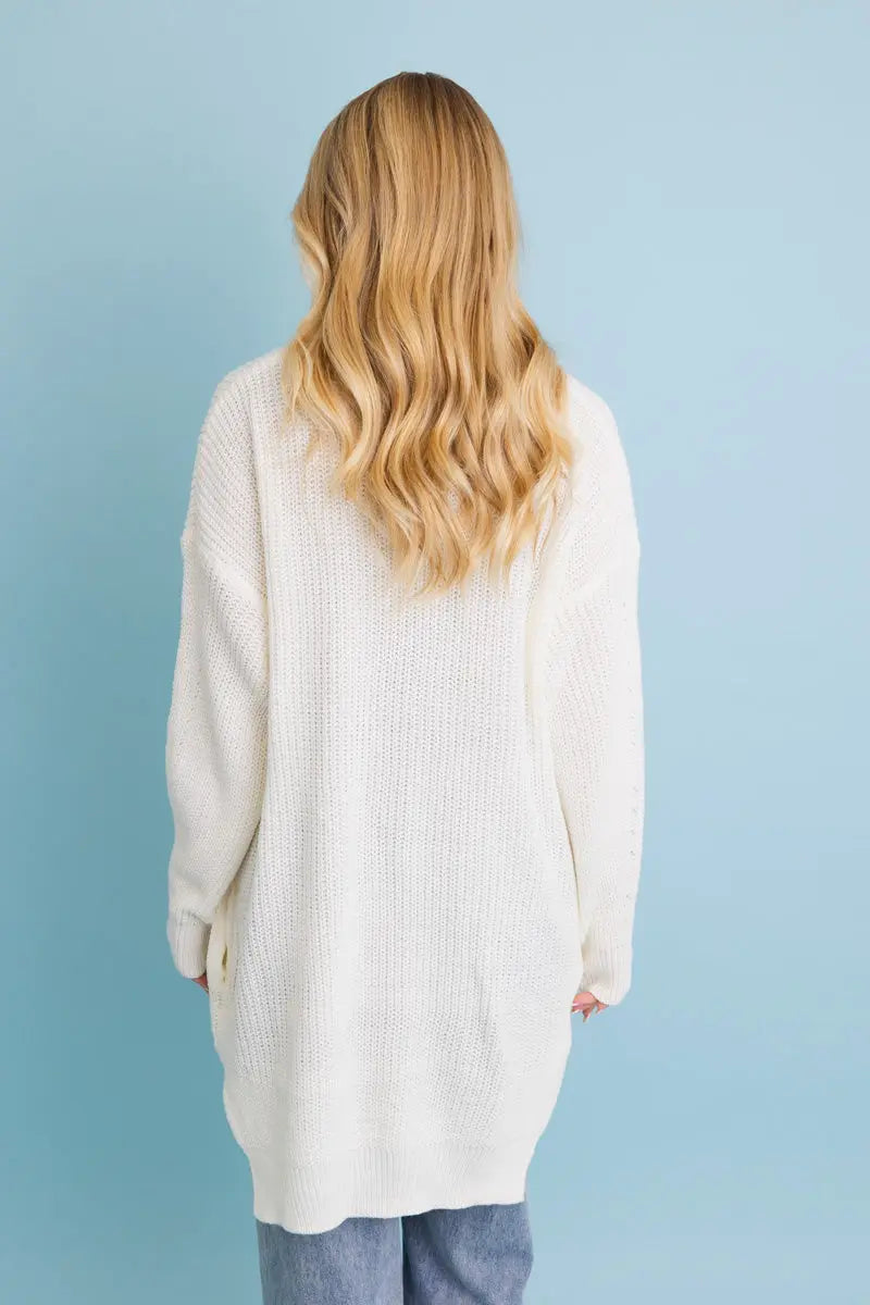 Boho Clothing and Accessories Cozy Open-front Waffle Knit Long Cardigan - Winter Staple ⛄ Top in XS/S view 2 - Boho Style