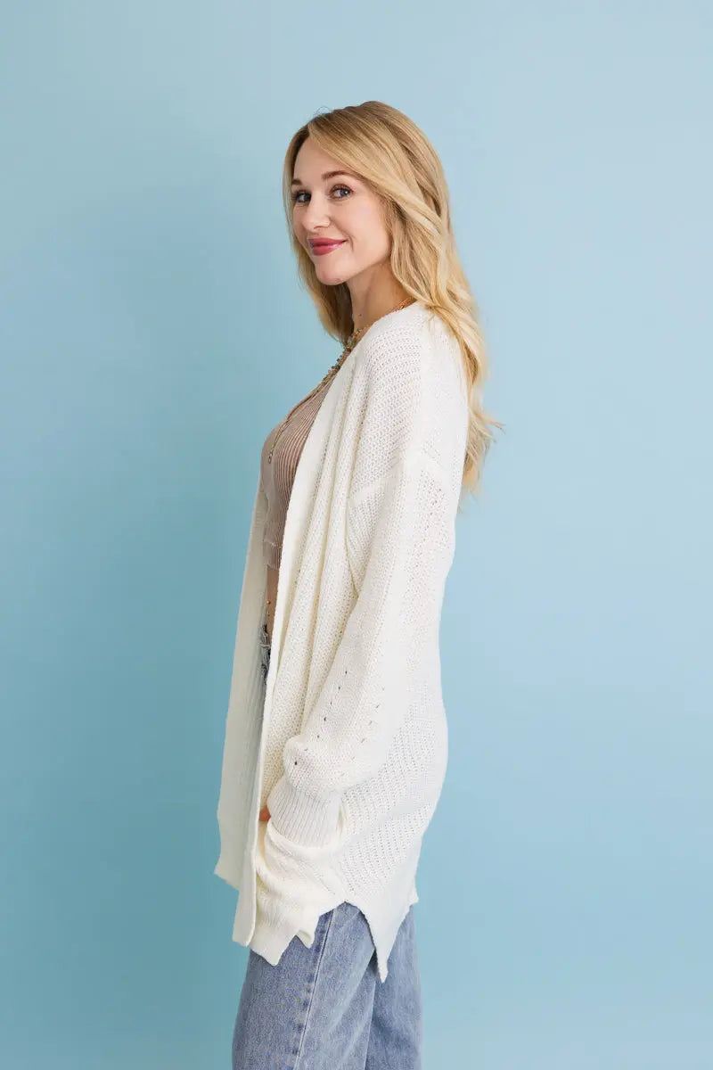 Boho Clothing and Accessories Cozy Open-front Waffle Knit Long Cardigan - Winter Staple ⛄ Top in XS/S view 3 - Boho Style