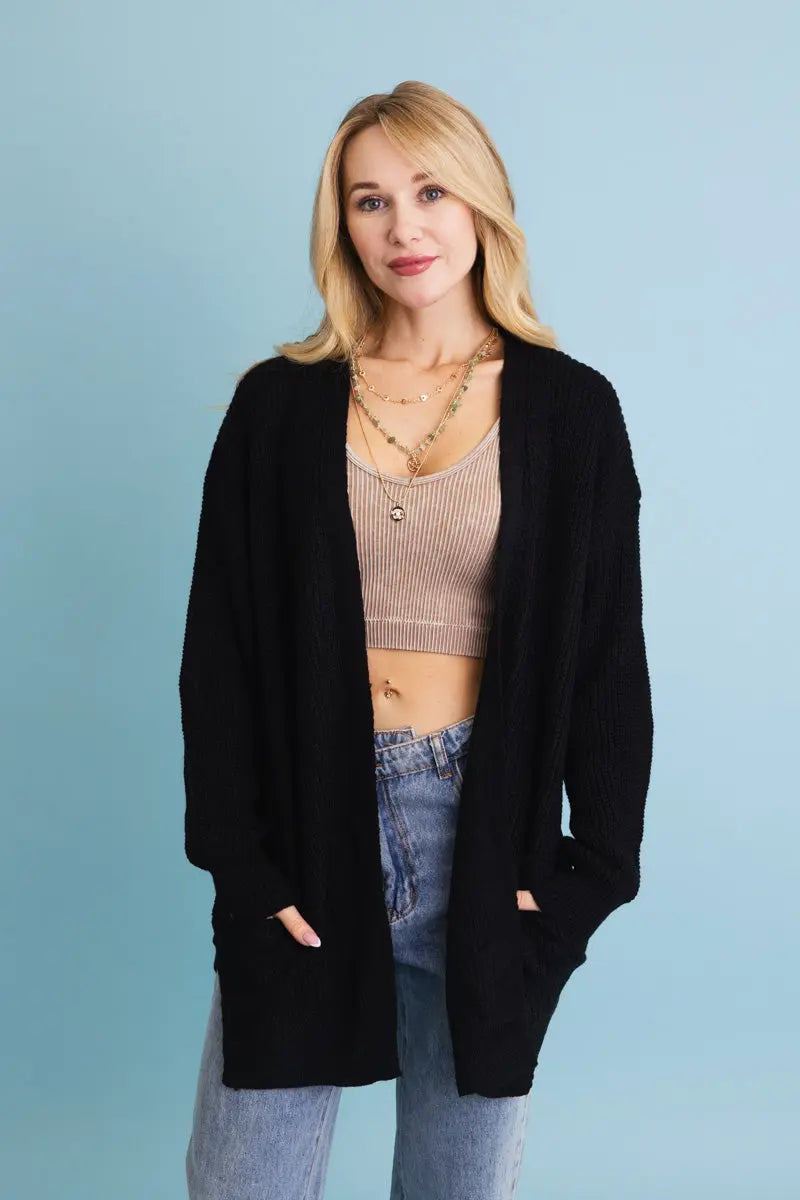 Boho Clothing and Accessories Cozy Open-front Waffle Knit Long Cardigan - Winter Staple ⛄ Top in M/L view 7 - Boho Style