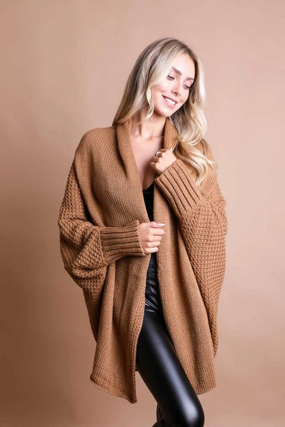 Boho Clothing and Accessories Cuddly Bat Sleeve Knit Cardigan Top view 11 - Boho Style - Boho Style Cardigan