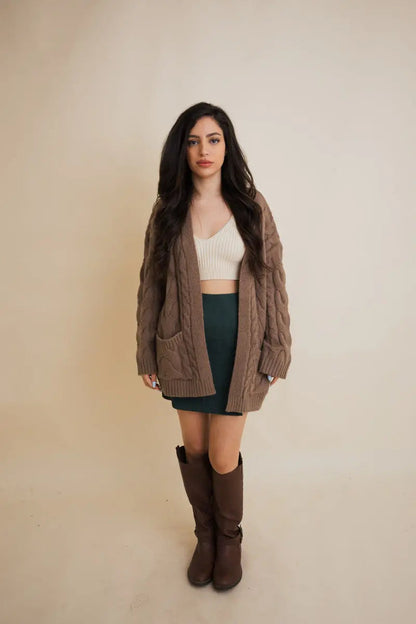 Boho Clothing and Accessories Dreamy Days Cable Knit Open Cardigan Top view 10 - Boho Style - Boho Style Cardigan