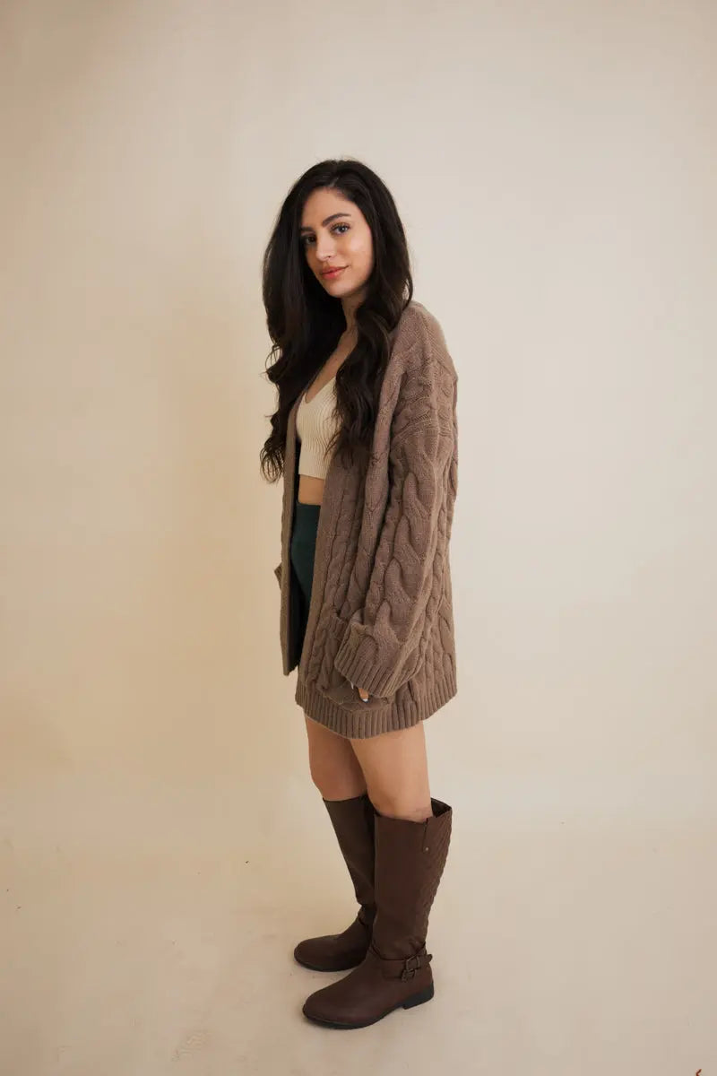 Boho Clothing and Accessories Dreamy Days Cable Knit Open Cardigan Top view 12 - Boho Style - Boho Style Cardigan