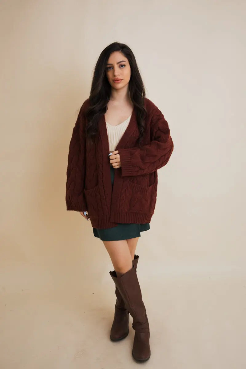 Boho Clothing and Accessories Dreamy Days Cable Knit Open Cardigan Top in XS/S view 3 - Boho Style - Boho Style Cardigan