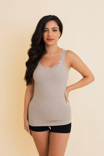 Boho Clothing and Accessories Everyday Lace Trim Ribbed Tank Top in Small view 3 - Boho Style