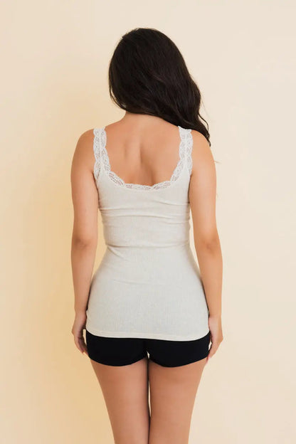 Boho Clothing and Accessories Everyday Lace Trim Ribbed Tank Top in Large view 8 - Boho Style