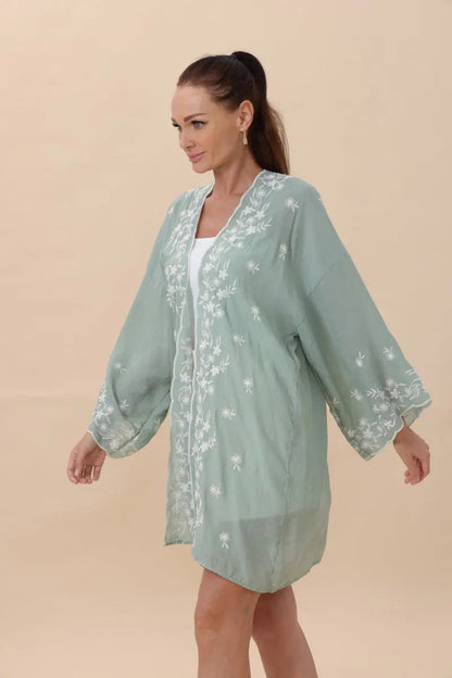 Boho Clothing and Accessories Floral Embroidered Open Front Kimono Cardigan – Lightweight Top view 13 - Boho Style