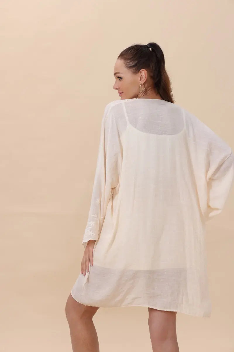 Boho Clothing and Accessories Floral Embroidered Open Front Kimono Cardigan – Lightweight Top view 7 - Boho Style