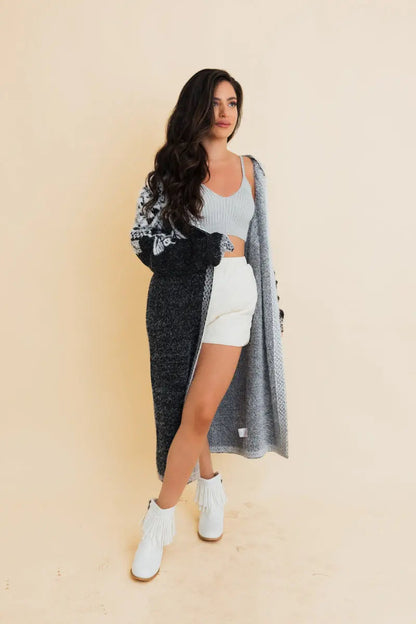 Boho Clothing and Accessories Hooded Fair Isle Knit Cardigan Top in One Size - Boho Style - Boho Style Cardigan