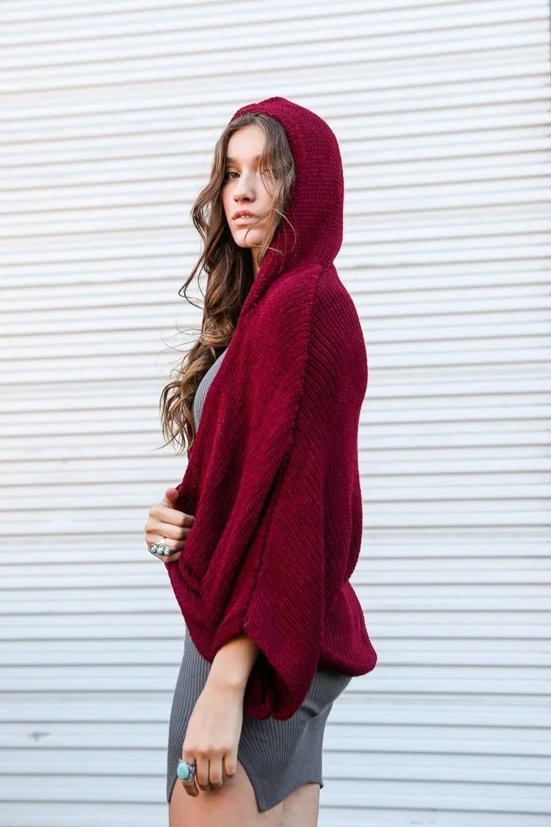Boho Clothing and Accessories Hooded Rib Knit Cardigan Top view 2 - Boho Style - Boho Style Cardigan