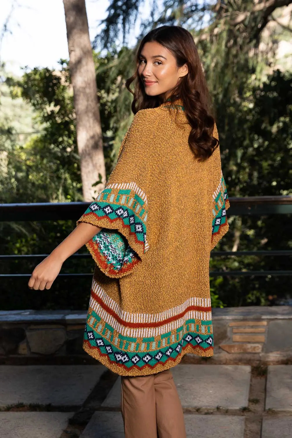 Boho Clothing and Accessories Kachina Tapestry Knit Cardigan Ruana Top view 5 - Boho Style - Boho Style Cardigan