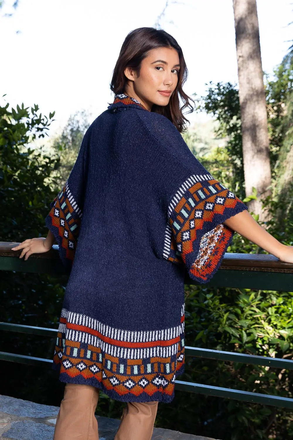 Boho Clothing and Accessories Kachina Tapestry Knit Cardigan Ruana Top view 8 - Boho Style - Boho Style Cardigan