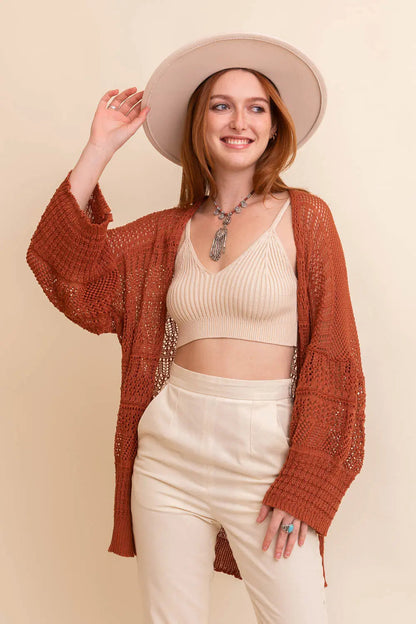 Boho Clothing and Accessories Knit Netted Cardigan ❤️ Top in Beige - Boho Style - Boho Style Cardigan