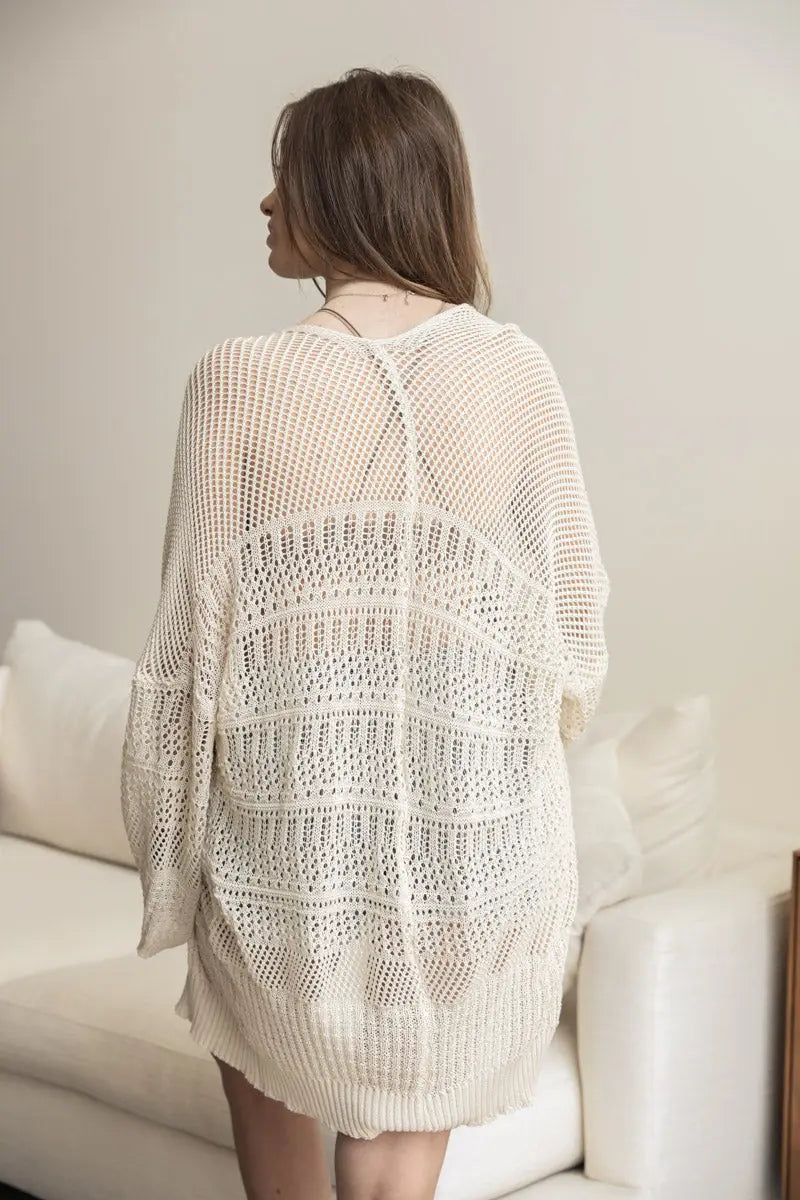 Boho Clothing and Accessories Knit Netted Cardigan Top view 14 - Boho Style - Boho Style Cardigan