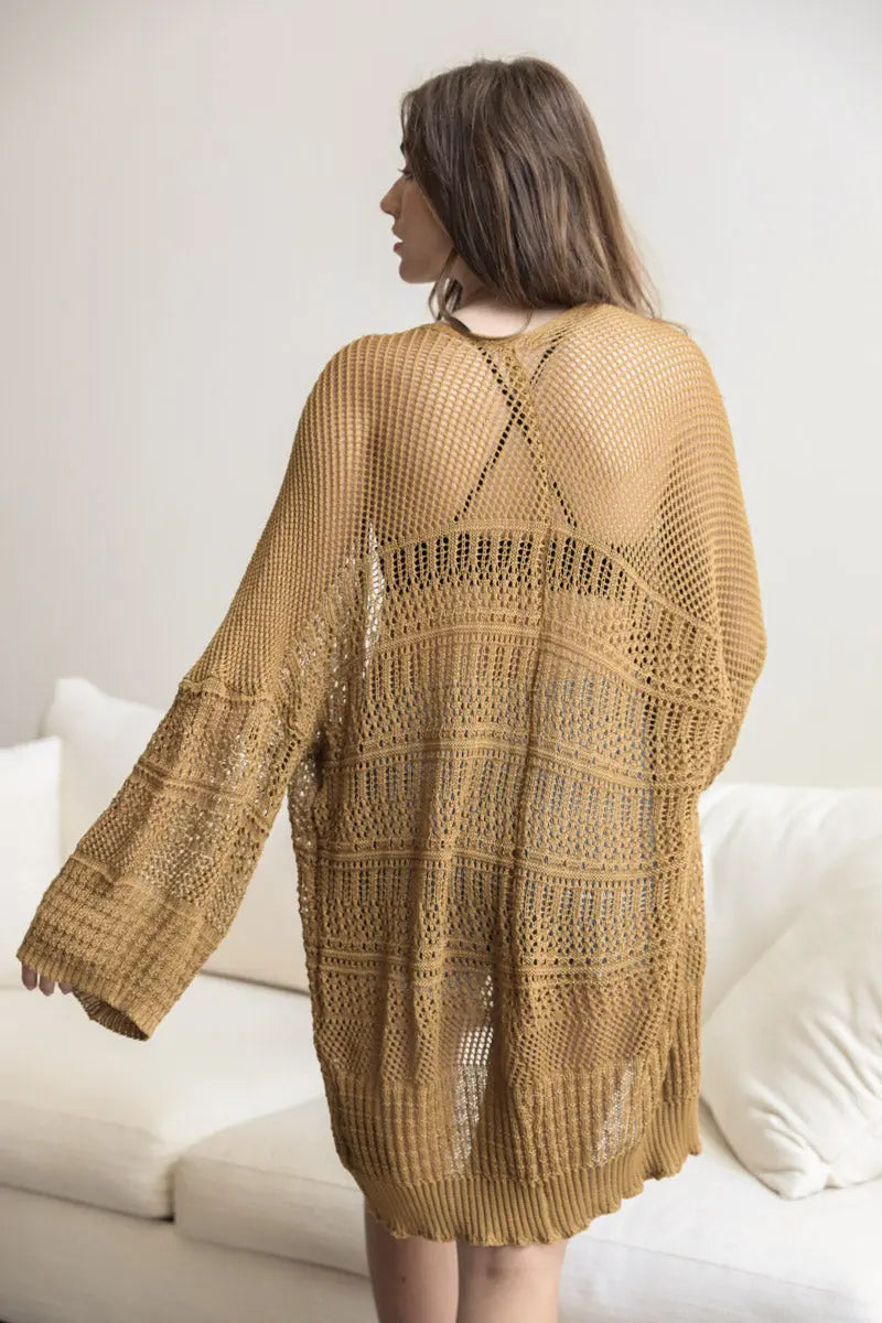 Boho Clothing and Accessories Knit Netted Cardigan Top in Black view 2 - Boho Style - Boho Style Cardigan