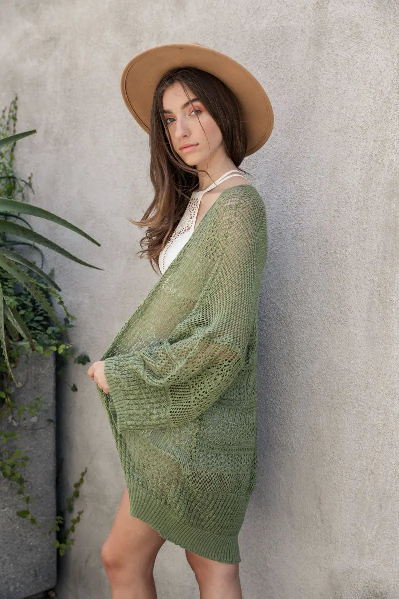 Boho Clothing and Accessories Knit Netted Cardigan Top view 5 - Boho Style - Boho Style Cardigan