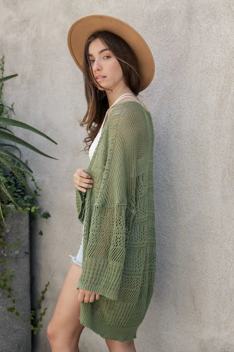 Boho Clothing and Accessories Knit Netted Cardigan Top view 7 - Boho Style - Boho Style Cardigan