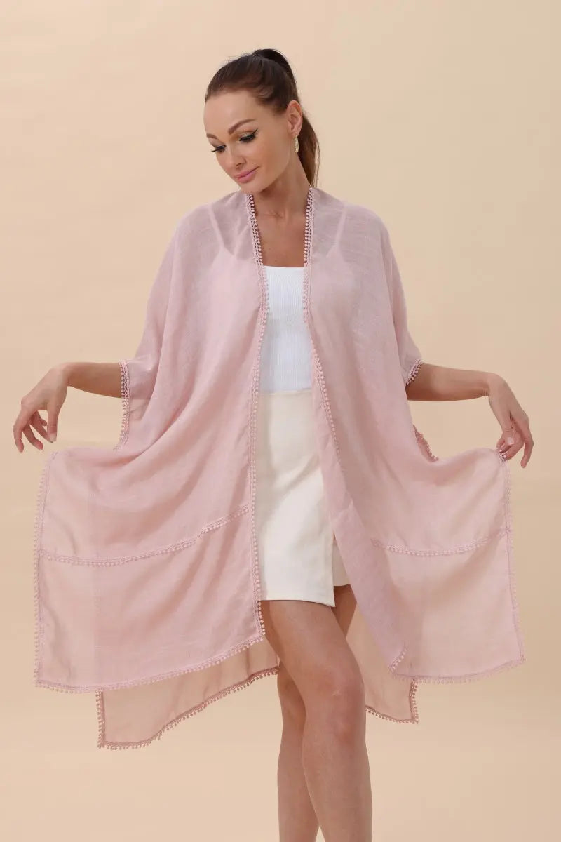 Boho Clothing and Accessories Lightweight Crochet Trim Boho Kimono Cardigan Top view 7 - Boho Style - Boho Style Carpet