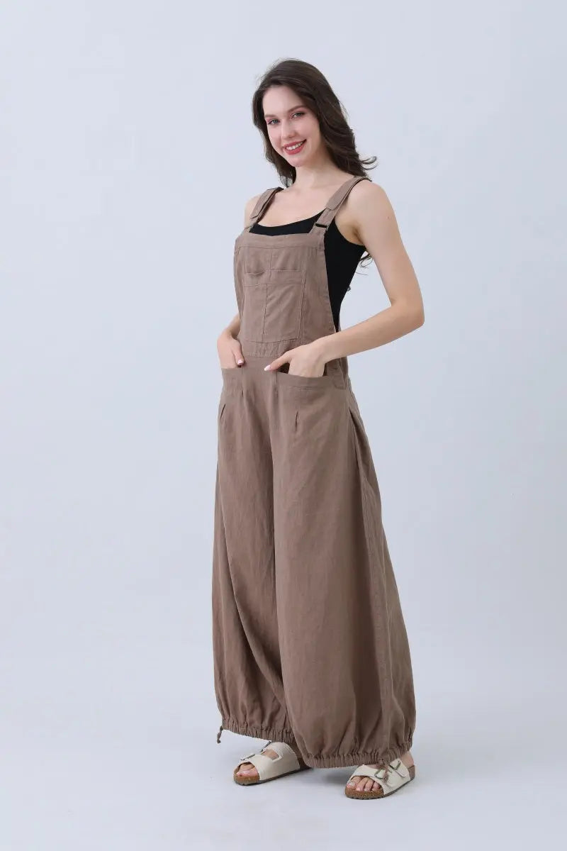 Boho Clothing and Accessories Linen Wide-leg Jumpsuit – Adjustable Cuffs view 6 - Boho Style - Boho Womens Jumpsuit