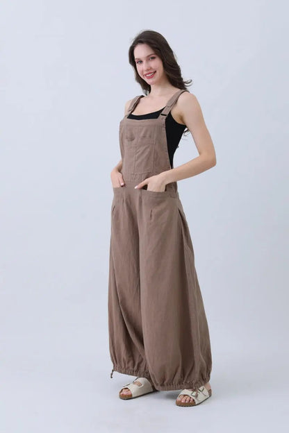 Boho Clothing and Accessories Linen Wide-leg Jumpsuit – Adjustable Cuffs view 6 - Boho Style - Boho Womens Jumpsuit