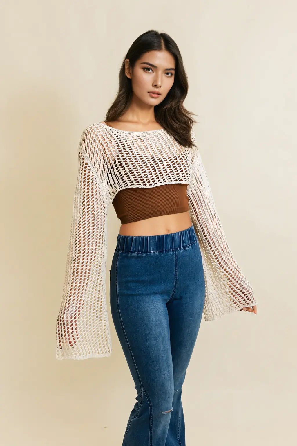 Boho Clothing and Accessories Loom Knitted Cropped Sweater in M/L view 4 - Boho Style - Boho Style Sweaters (top)